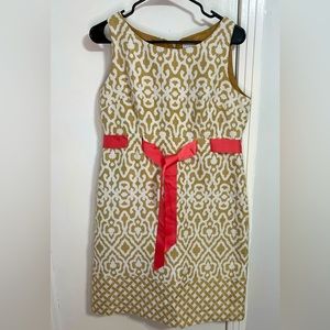 Jessica Howard A-Line Dress SZ 10 Tan Pink 60's Mod Sleeveless Ribbon Belt